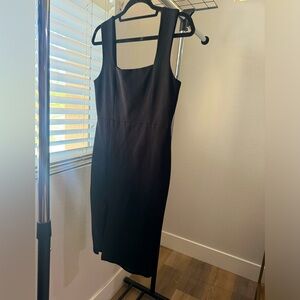 Lulus black square neck midi sheath dress with side slit size large
